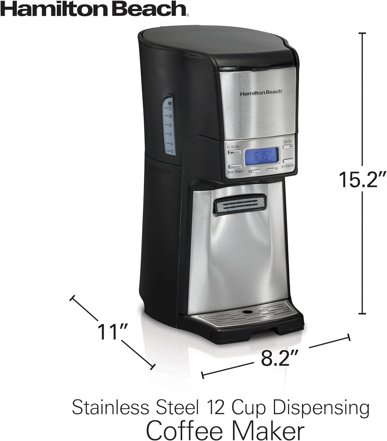 Hamilton Beach One Press Programmable Dispensing Drip Coffee Maker with 12 Cup Internal Brew Pot, Water Reservoir, Black and Silver (47950)