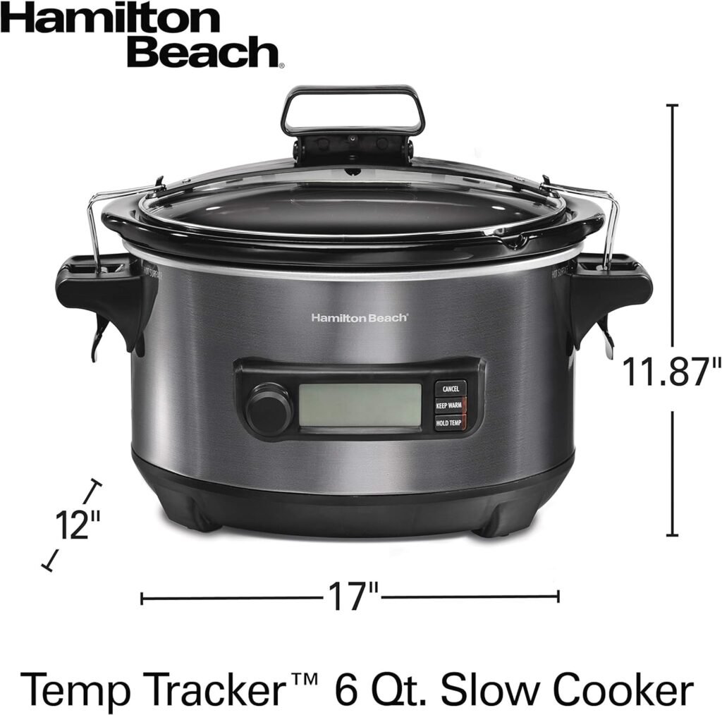 Hamilton Beach Portable 6 Quart Set  Forget Digital Programmable Slow Cooker Lock, Dishwasher Safe Crock  Lid, Temperature Probe, Stainless Steel