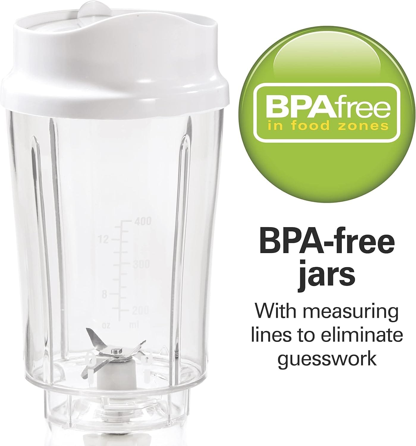 Hamilton Beach Portable Blender for Shakes and Smoothies with 14 Oz BPA Free Travel Cup and Lid, Durable Stainless Steel Blades for Powerful Blending Performance, 2 Jars - White (51102V)