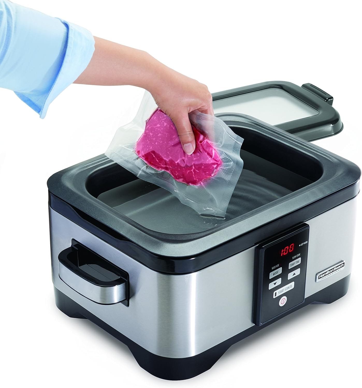 Hamilton Beach Professional Sous Vide Water Oven Slow Cooker, 6 Quart Programmable, Stainless Steel (33970) Hamilton Beach Professional Sous Vide Water Oven Slow Cooker, 6 Quart Programmable, Stainless Steel (33970)