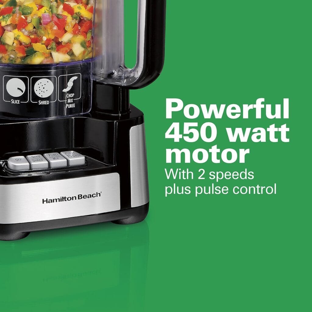 Hamilton Beach Stack  Snap Food Processor and Vegetable Chopper, BPA Free, Stainless Steel Blades, 12 Cup Bowl, 2-Speed 450 Watt Motor, Black (70725A)