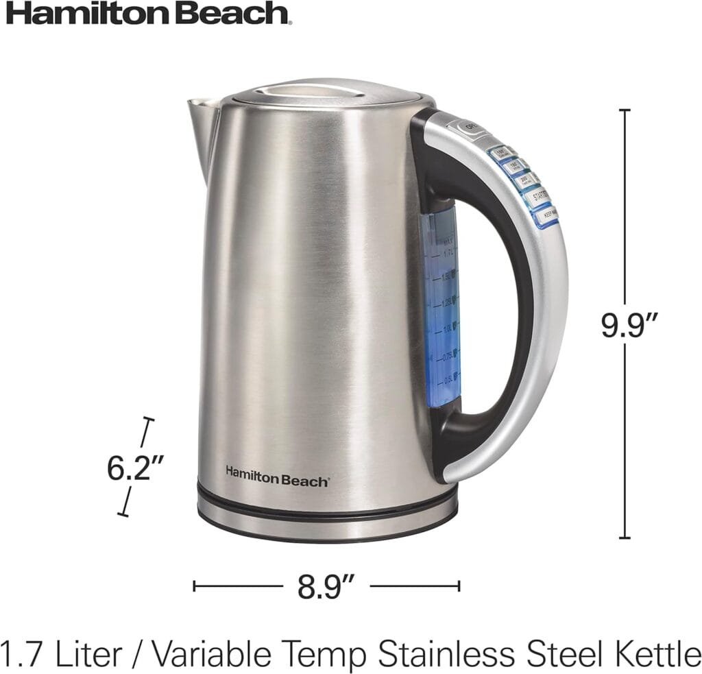 Hamilton Beach Temperature Control Electric Tea Kettle, Water Boiler Heater, 1.7 Liter, Fast Boiling 1500 Watts, BPA Free, Cordless, Auto-Shutoff and Boil-Dry Protection, Stainless Steel (41020R) Hamilton Beach Temperature Control Electric Tea Kettle, Water Boiler Heater, 1.7 Liter, Fast Boiling 1500 Watts, BPA Free, Cordless, Auto-Shutoff and Boil-Dry Protection, Stainless Steel (41020R)