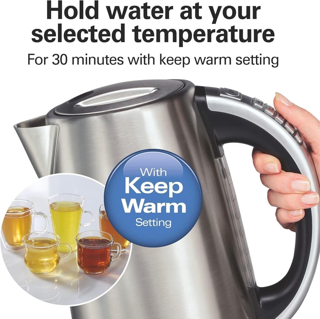 Hamilton Beach Temperature Control Electric Tea Kettle, Water Boiler Heater, 1.7 Liter, Fast Boiling 1500 Watts, BPA Free, Cordless, Auto-Shutoff and Boil-Dry Protection, Stainless Steel (41020R) Hamilton Beach Temperature Control Electric Tea Kettle, Water Boiler Heater, 1.7 Liter, Fast Boiling 1500 Watts, BPA Free, Cordless, Auto-Shutoff and Boil-Dry Protection, Stainless Steel (41020R)
