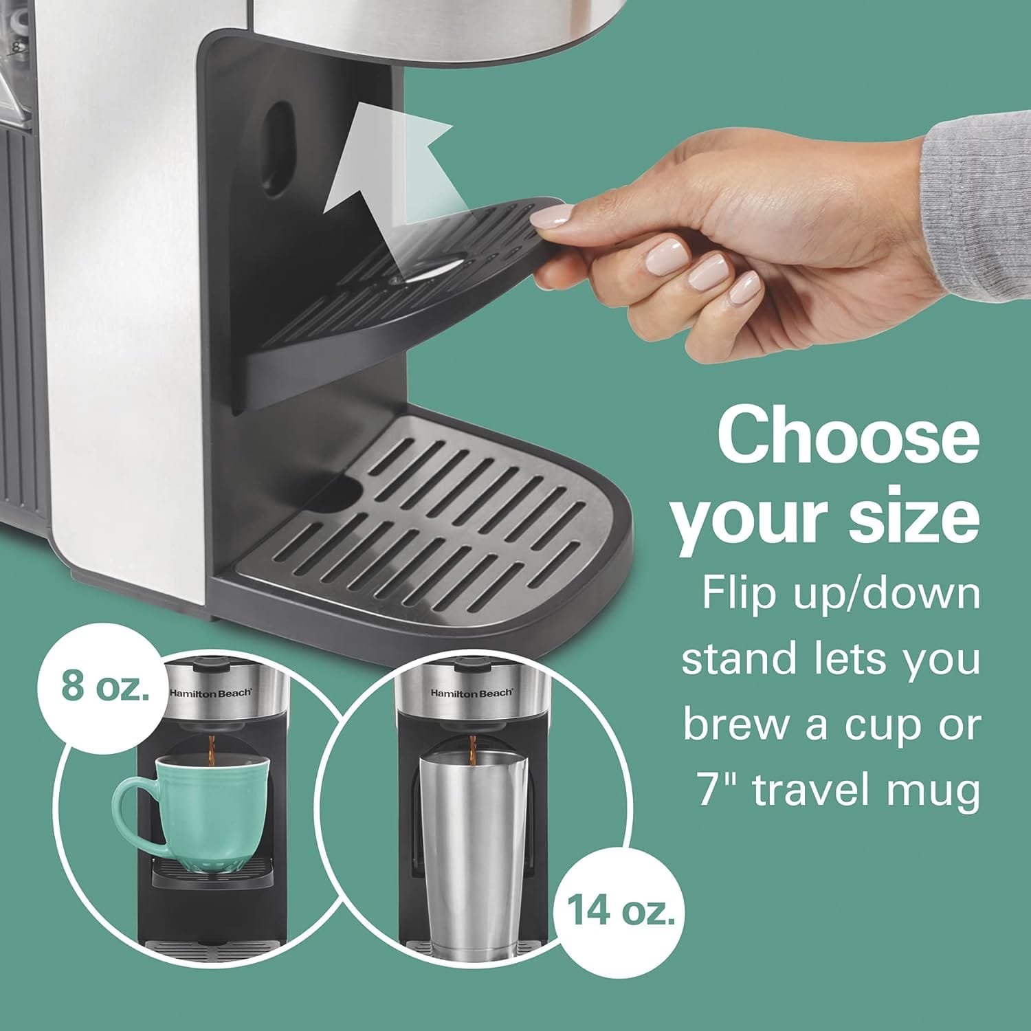 Hamilton Beach The Scoop Single Serve Coffee Maker  Fast Grounds Brewer, Brews in Minutes, 8-14oz. Cups, Stainless Steel