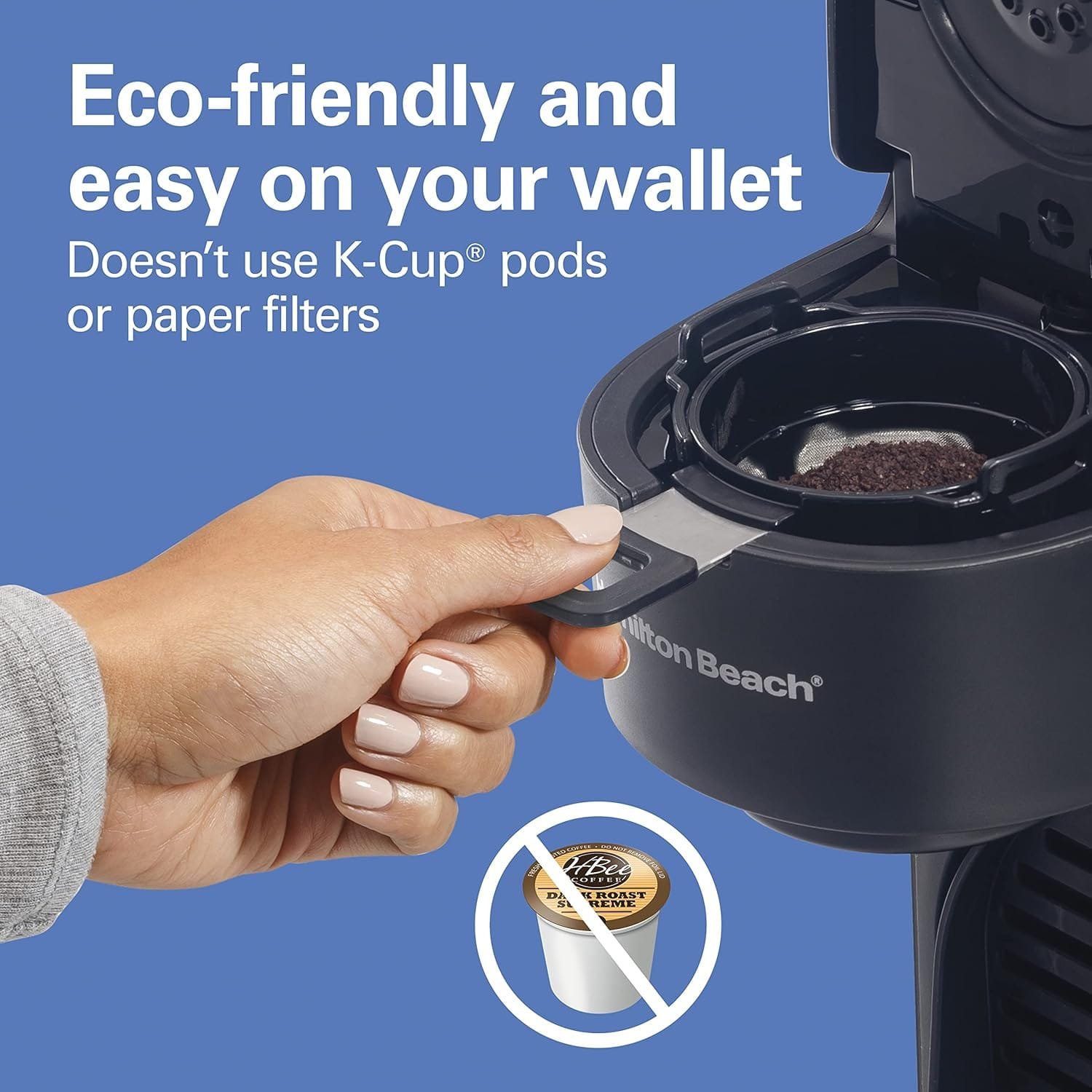 Hamilton Beach The Scoop Single Serve Coffee Maker  Fast Grounds Brewer, Brews in Minutes, 8-14oz. Cups, Stainless Steel