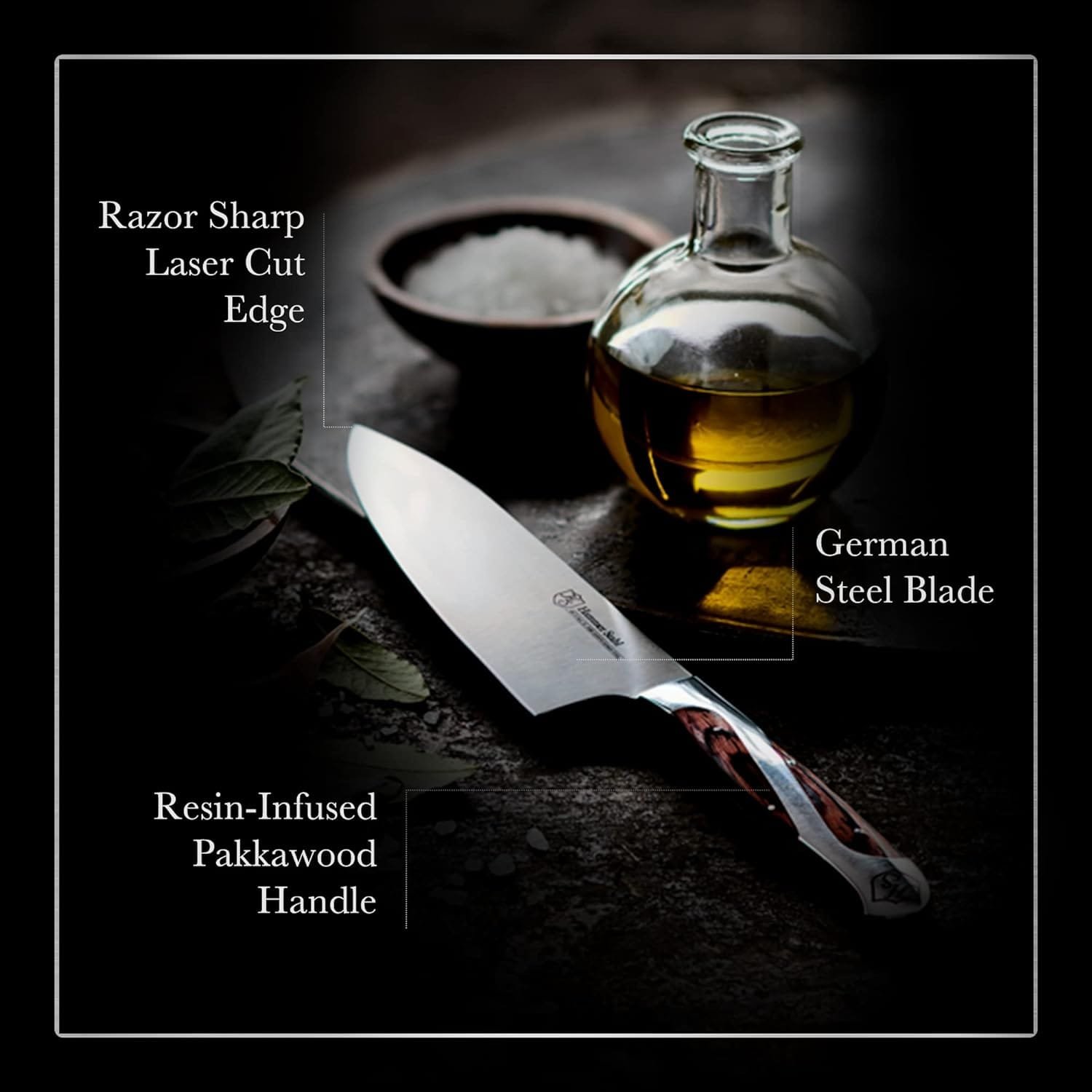 Hammer Stahl 8-Inch High Carbon Chef Knife | Versatile Cooking Knife for Chopping, Slicing  Precision Cutting | German Forged Sharp Kitchen Knife | Ergonomic Quad-Tang Pakkawood Handle  Gift Box