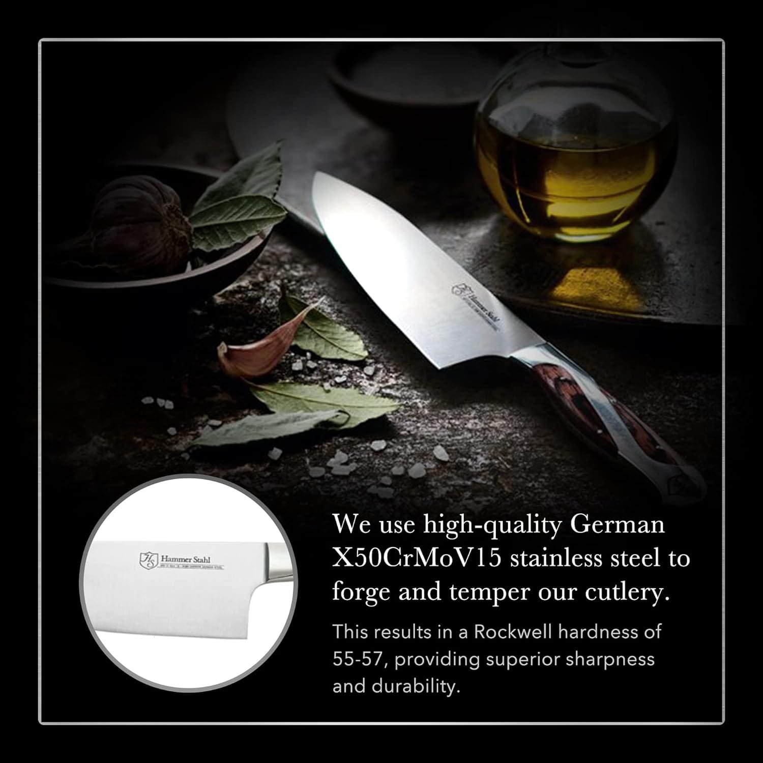 Hammer Stahl 8-Inch High Carbon Chef Knife | Versatile Cooking Knife for Chopping, Slicing  Precision Cutting | German Forged Sharp Kitchen Knife | Ergonomic Quad-Tang Pakkawood Handle  Gift Box
