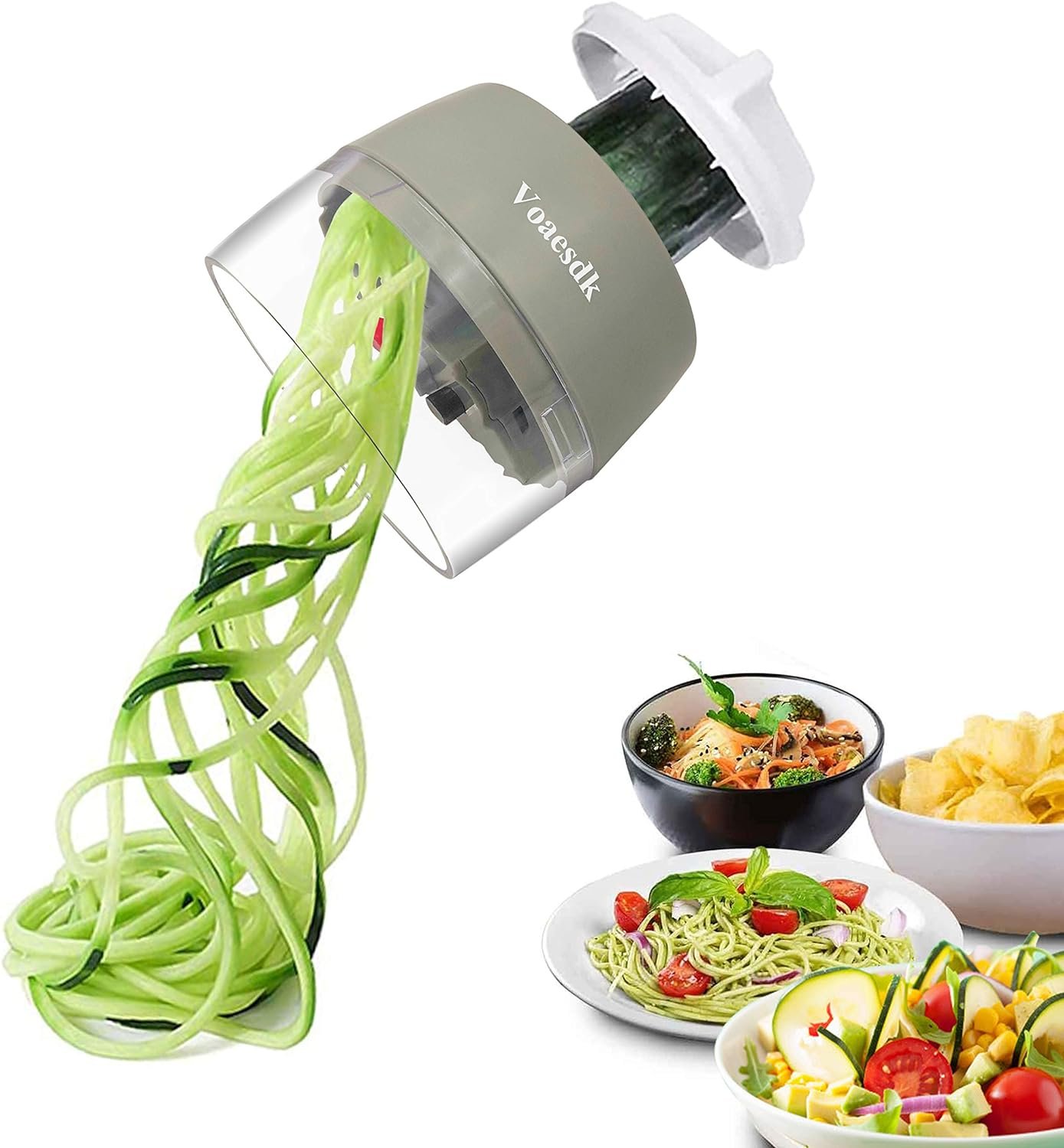 Handheld Spiralizer Vegetable Slicer,4 in 1 Heavy Duty Veggie Spiralizer Zucchini Spaghetti Maker,Vegatable Spiral Slicer for Salad,Carrot,Fruit,Cucumber,Zucchini,Onion Noodle Maker (Gray) Handheld Spiralizer Vegetable Slicer,4 in 1 Heavy Duty Veggie Spiralizer Zucchini Spaghetti Maker,Vegatable Spiral Slicer for Salad,Carrot,Fruit,Cucumber,Zucchini,Onion Noodle Maker (Gray)