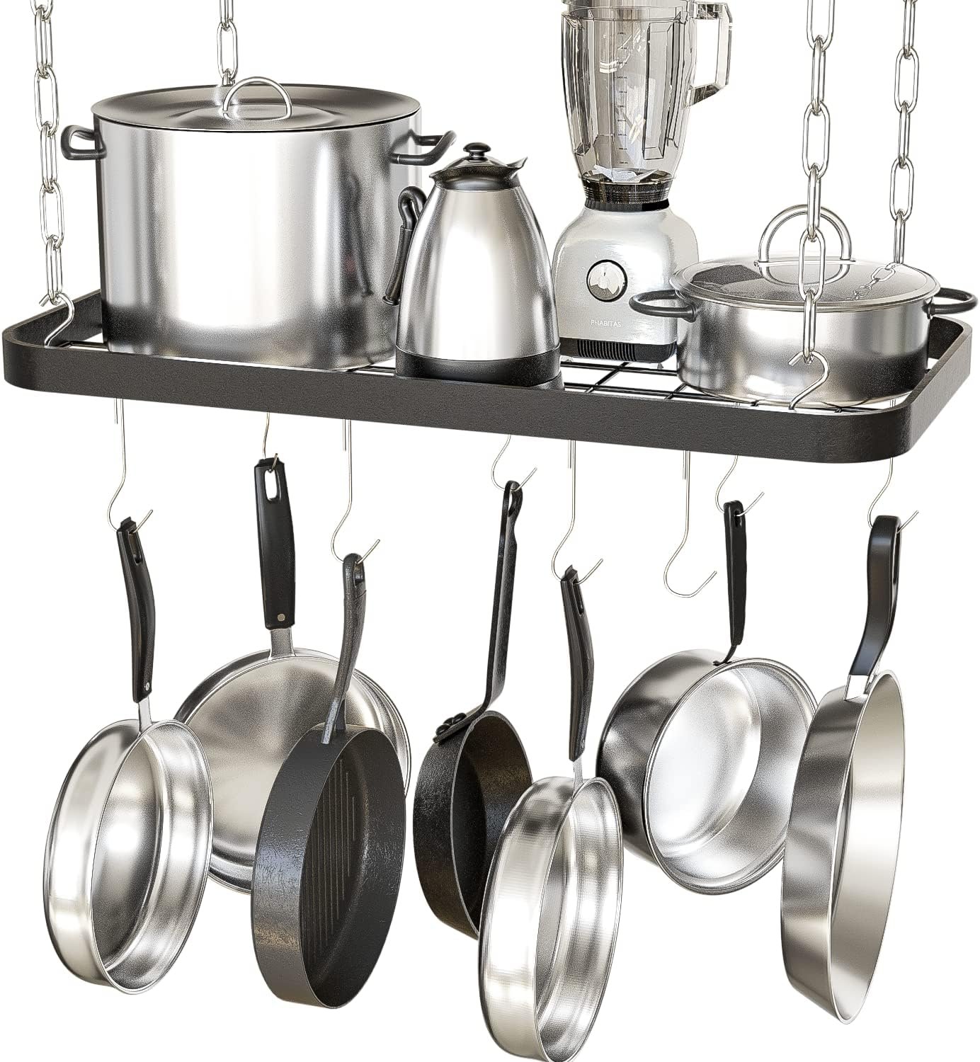 Hanging Pots and Pans Organizer Rack for Ceiling Wall Mount Grid Kitchen Pot Storage Shelves for Utensils, Cookware with 8 S Hooks (24.4 x 11.8 x 1.2 inches)- JACKCUBE DESIGN MK397B