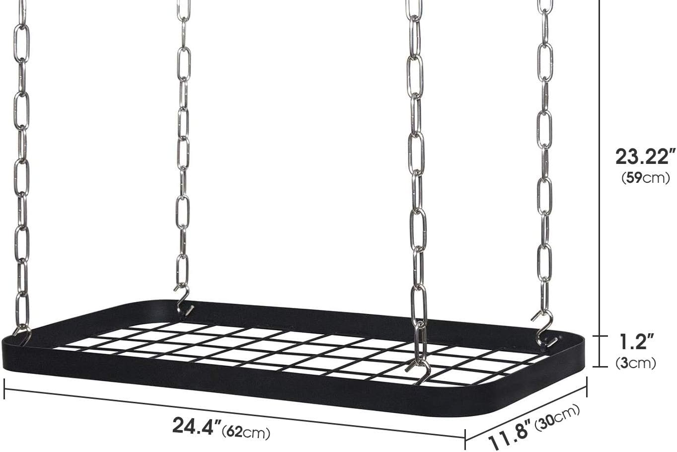 Hanging Pots and Pans Organizer Rack for Ceiling Wall Mount Grid Kitchen Pot Storage Shelves for Utensils, Cookware with 8 S Hooks (24.4 x 11.8 x 1.2 inches)- JACKCUBE DESIGN MK397B