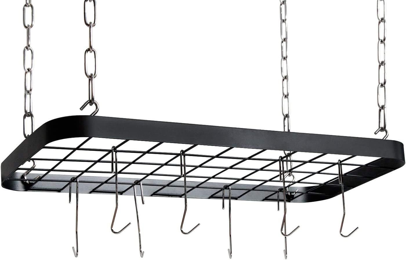 Hanging Pots and Pans Organizer Rack for Ceiling Wall Mount Grid Kitchen Pot Storage Shelves for Utensils, Cookware with 8 S Hooks (24.4 x 11.8 x 1.2 inches)- JACKCUBE DESIGN MK397B