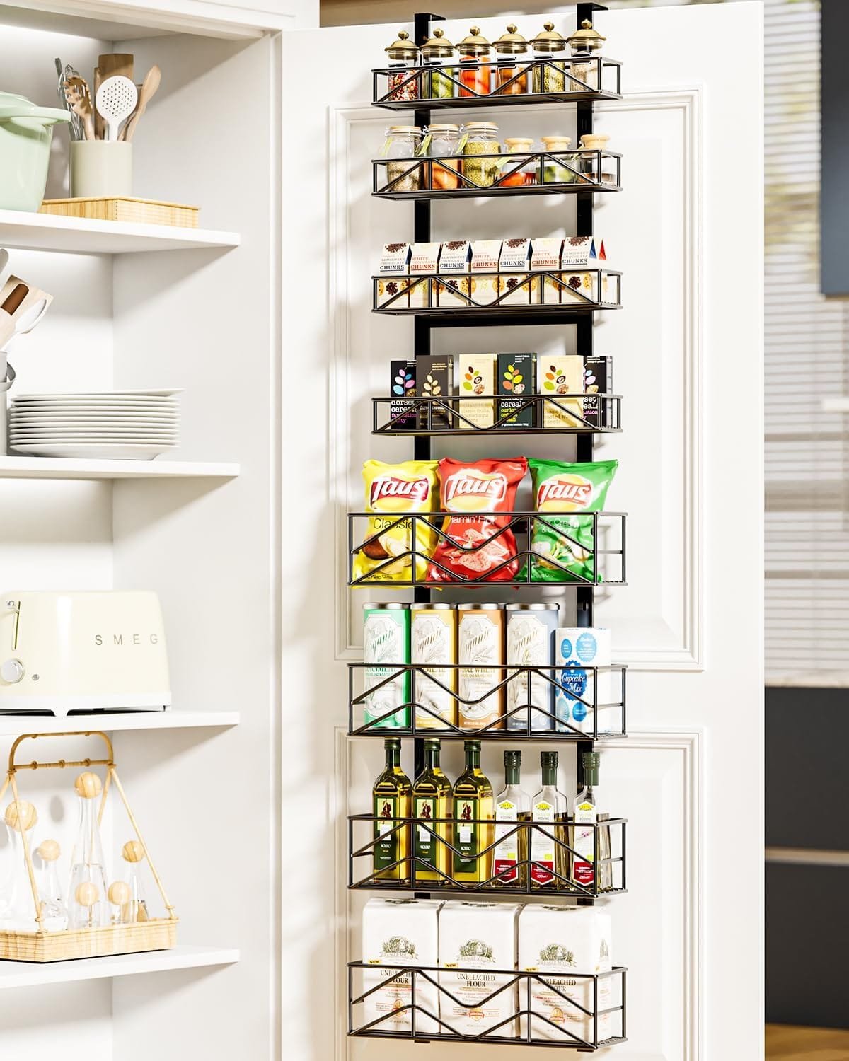 HapiRm 8-Tier Over the Door Pantry Organizer, Metal Pantry Organization and Storage with 8 Adjustable Baskets, Easy to Install Over the Door Spice Rack Shelf, Home  Kitchen Hanging Door Organizer