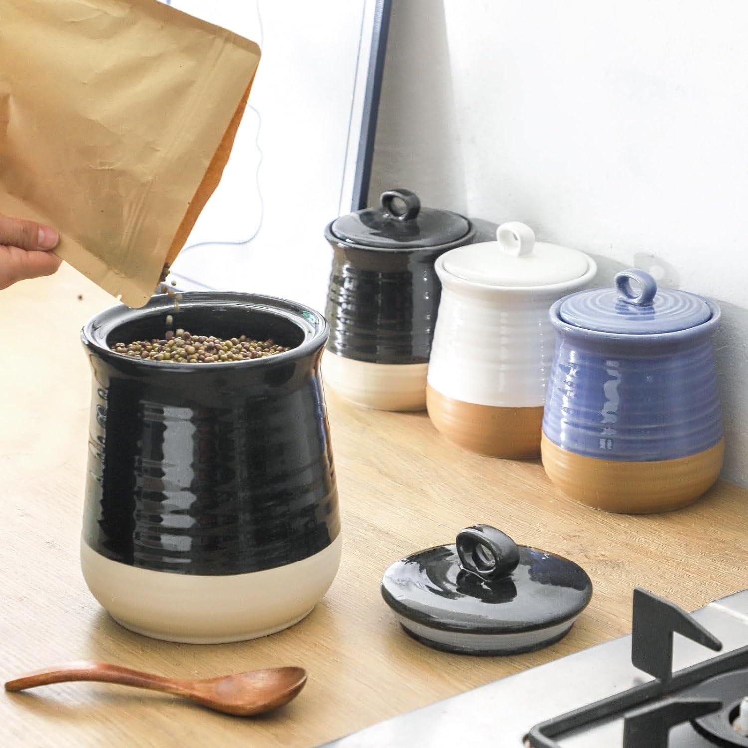 Hasense Ceramic Food Storage Jar, 88 OZ Large Kitchen Canister with Lid, Airtight Food Storage Containers for Candy, Coffee Bean, Cookies, Flours, Rice, Cereal, Spice, White Farmhouse Decor Hasense Ceramic Food Storage Jar, 88 OZ Large Kitchen Canister with Lid, Airtight Food Storage Containers for Candy, Coffee Bean, Cookies, Flours, Rice, Cereal, Spice, White Farmhouse Decor