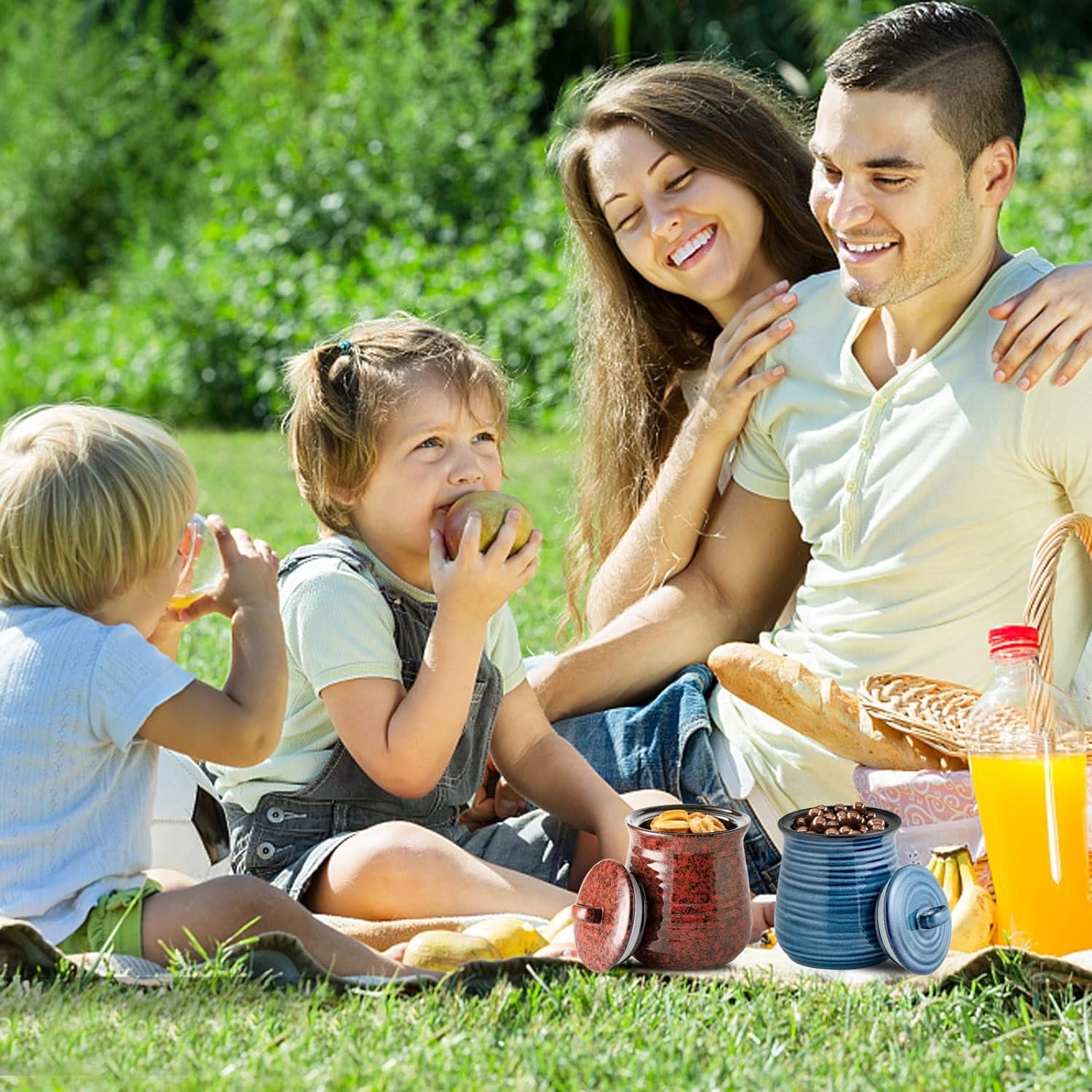 Hasense Ceramic Food Storage Jars Set of 3,25 Oz Kitchen Canisters with Airtight Lids, Coffee,Tea and Sugar Containers Farmhouse Decor for Kitchen, Blue