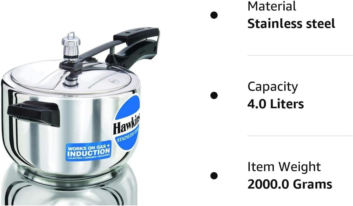 Hawkins B45 Pressure Cooker, 4 Litre, Silver Hawkins B45 Pressure Cooker, 4 Litre, Silver
