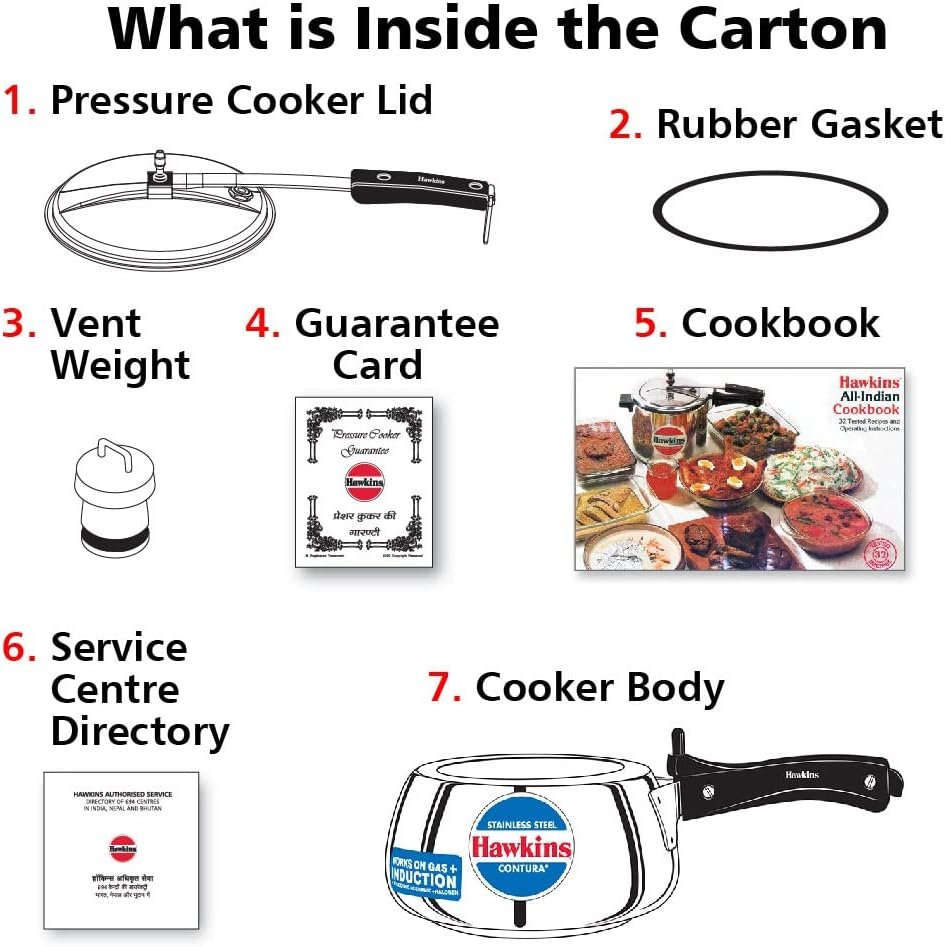 HAWKINS Contura Stainless Steel Pressure Cooker For Induction, Gas And Electric Stoves (1.5 Liter), silver (SSC15)