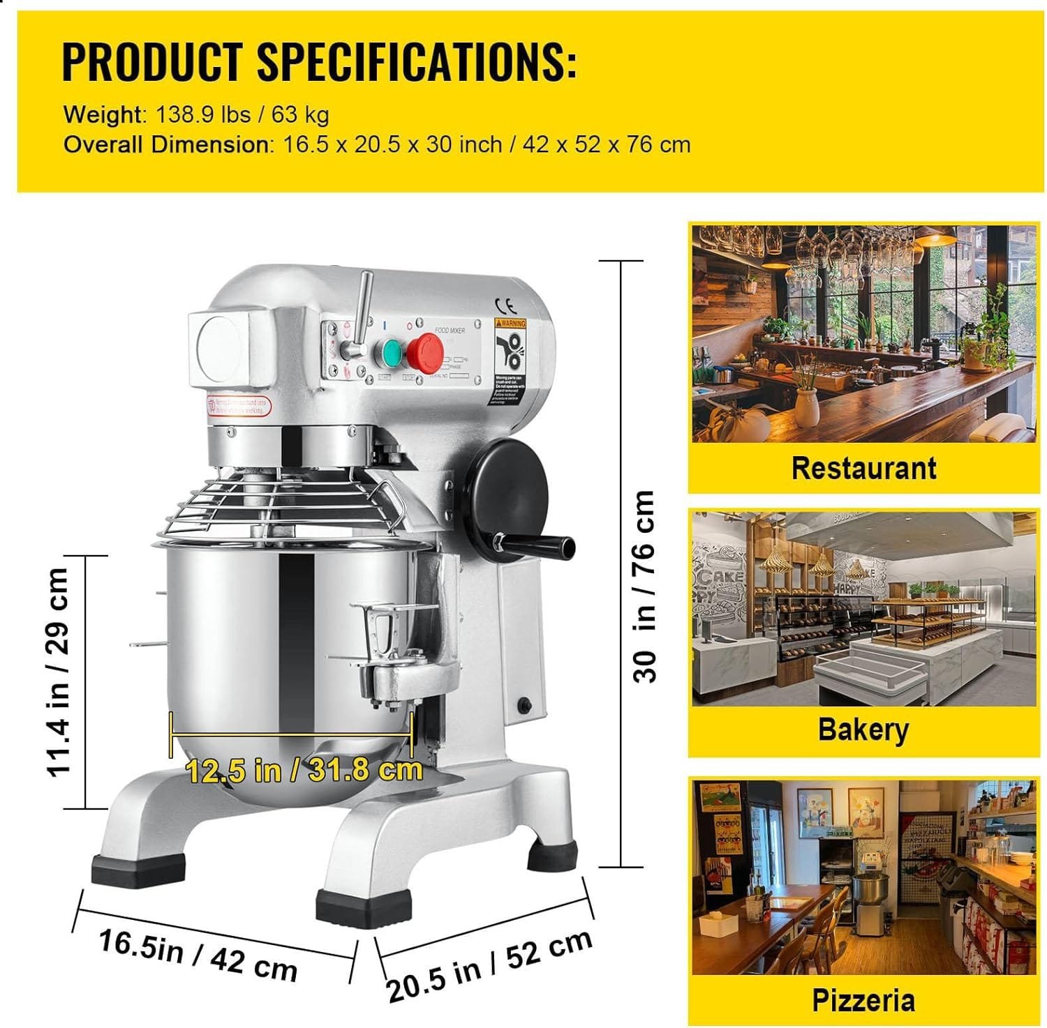 Heavy Duty 30Qt Commercial Food Mixer with 3 Speeds - Ideal for Schools, Bakeries, and Restaurants