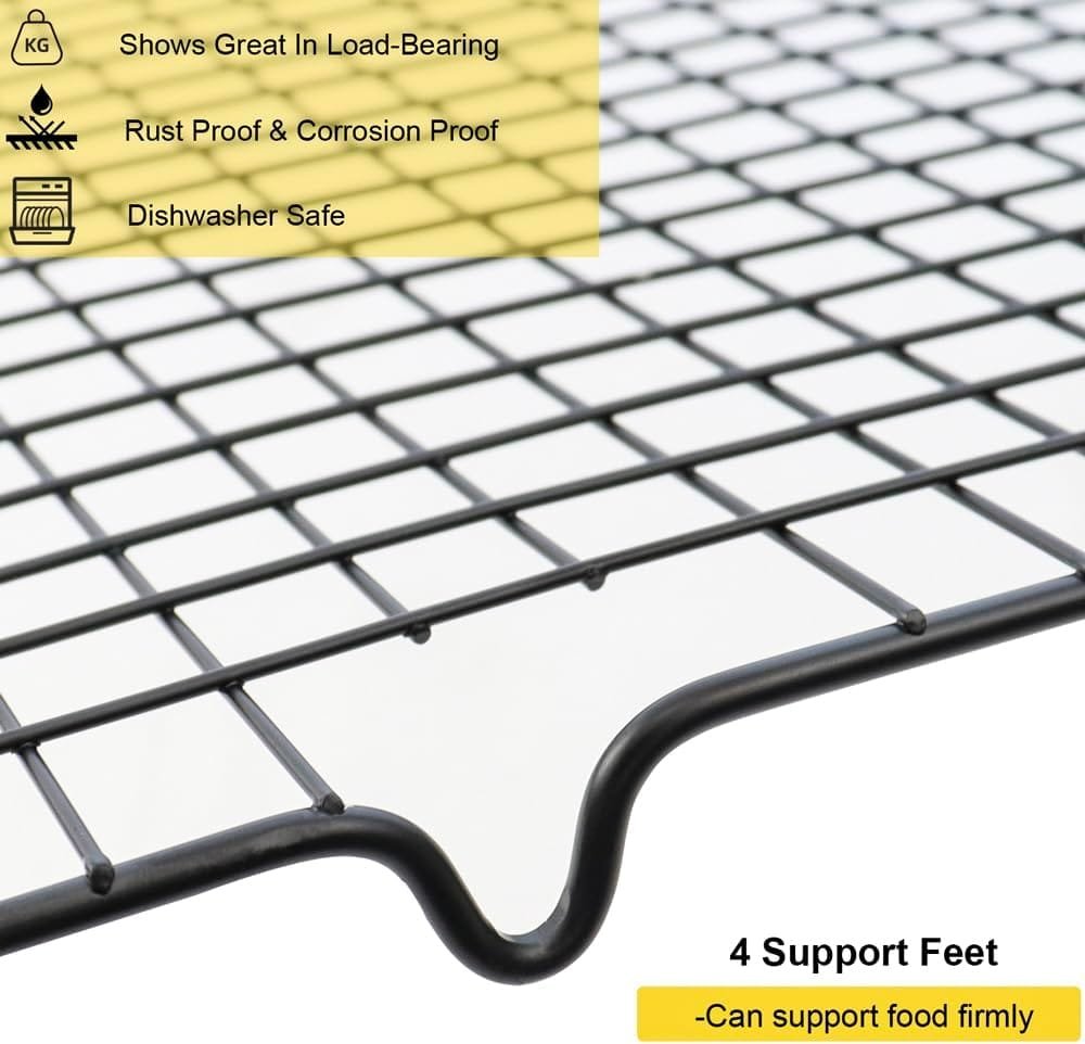 HengKe 3 Pieces Cooling Rack for Baking, Cake Cooling Rack Square, 16x10 Inches Baking Rack Oven Safe Grid Wire Racks, Non-Stick Drying Net Rack Cake Cold Drying Net for Grilling,Roasting and Drying