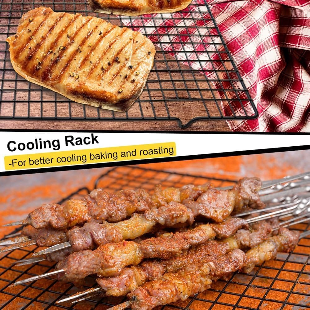 HengKe 3 Pieces Cooling Rack for Baking, Cake Cooling Rack Square, 16x10 Inches Baking Rack Oven Safe Grid Wire Racks, Non-Stick Drying Net Rack Cake Cold Drying Net for Grilling,Roasting and Drying