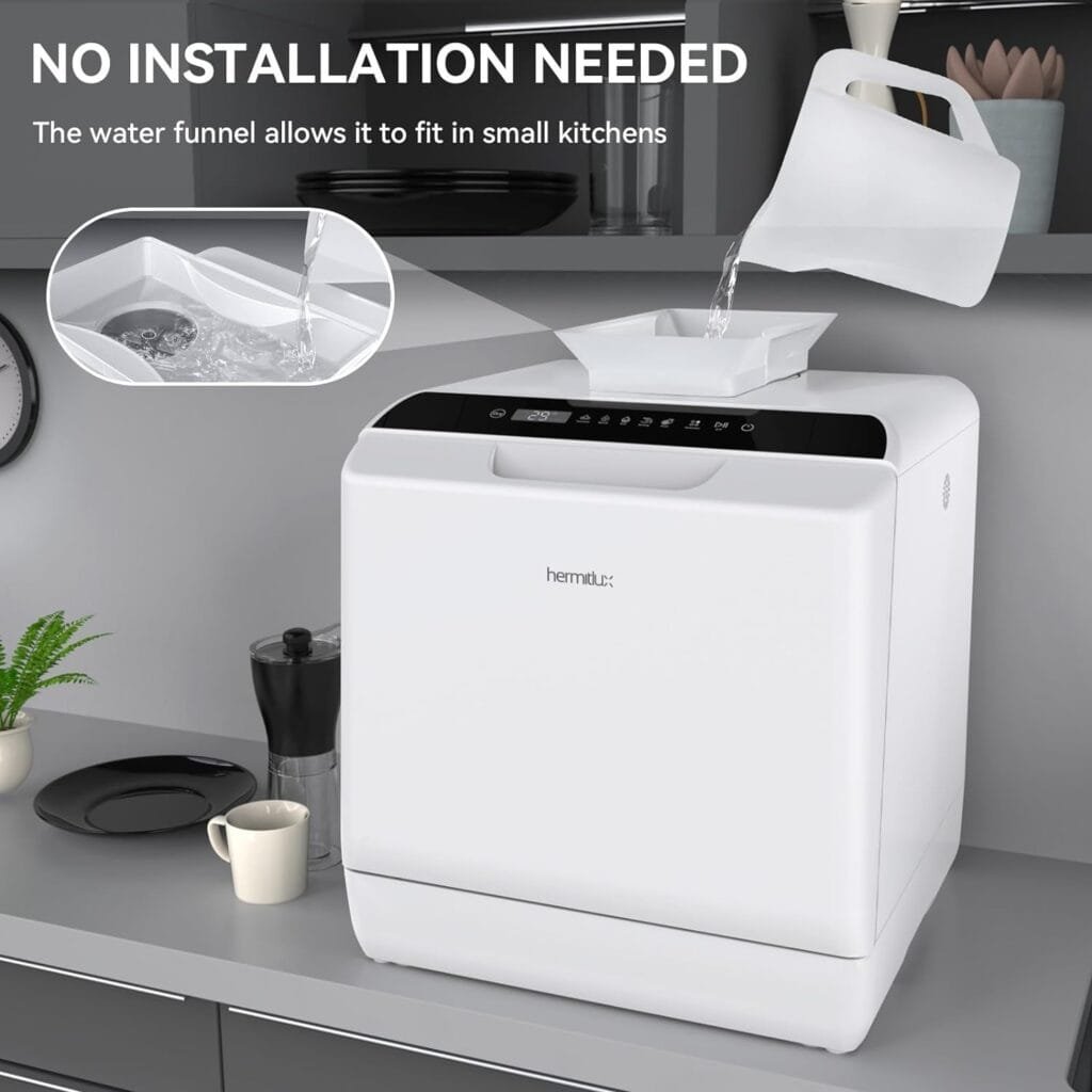 Hermitlux Countertop Dishwasher, 5 Washing Programs Portable Dishwasher With 5-Liter Built-in Water Tank, No Hookup Needed Hermitlux Countertop Dishwasher, 5 Washing Programs Portable Dishwasher With 5-Liter Built-in Water Tank, No Hookup Needed