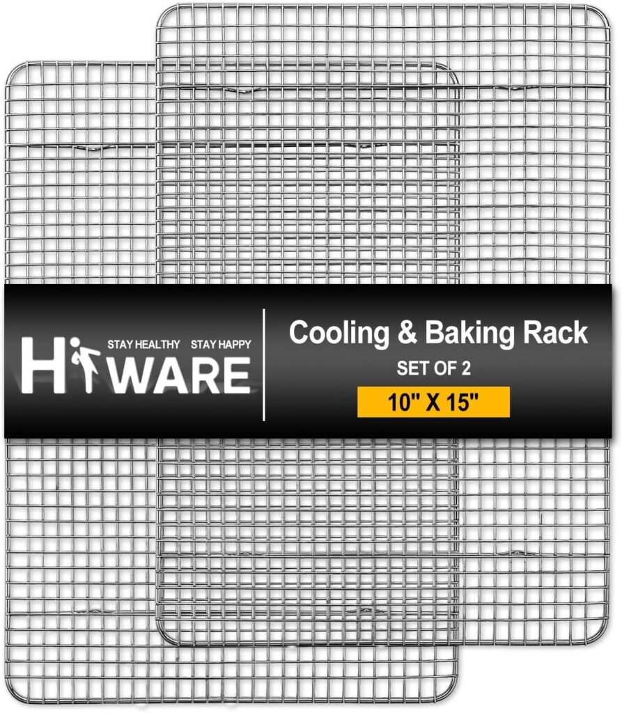 Hiware 2-Pack Cooling Racks for Baking, Stainless Steel Wire Rack Baking Rack Oven Rack Cookie Rack, Oven Safe, Rust-Resistant Rack for Cooking, Baking, Roasting and Grilling - Fit Half Sheet Pan