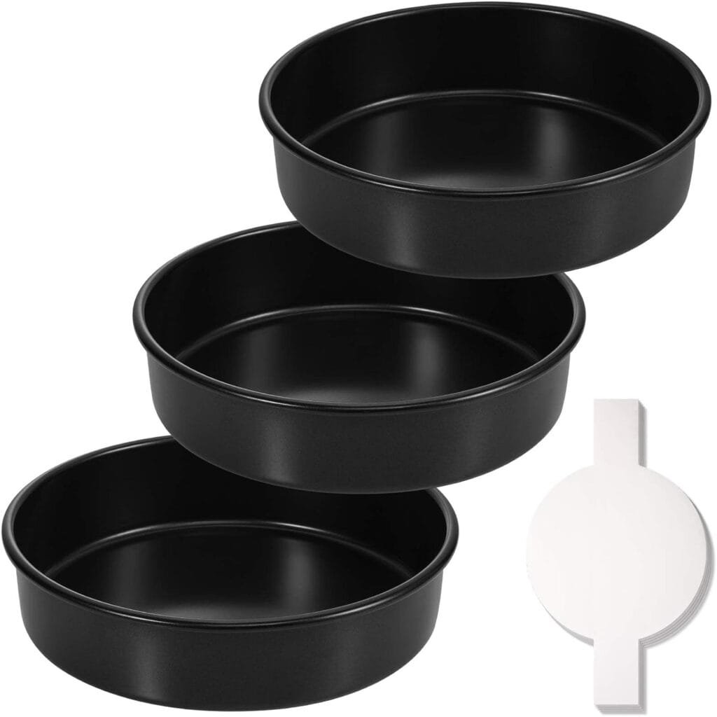 HIWARE 8-Inch Round Cake Pan Set of 3, Nonstick Baking Cake Pans with 90 Pieces Parchment Paper, Dishwasher Safe HIWARE 8-Inch Round Cake Pan Set of 3, Nonstick Baking Cake Pans with 90 Pieces Parchment Paper, Dishwasher Safe