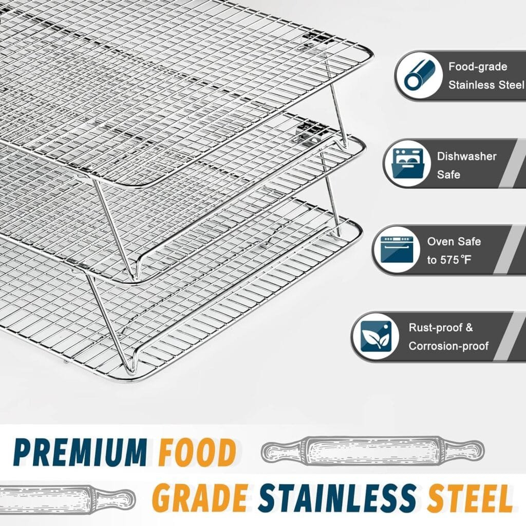 HIWARE Stainless Steel Stackable Cooling Rack for Baking, 3 Tier 12”x 16.5”,Oven Dishwasher Salf and Fit Half Sheet,Wire Cooling Racks for Cookie, Pizza, Cake HIWARE Stainless Steel Stackable Cooling Rack for Baking, 3 Tier 12”x 16.5”,Oven Dishwasher Salf and Fit Half Sheet,Wire Cooling Racks for Cookie, Pizza, Cake