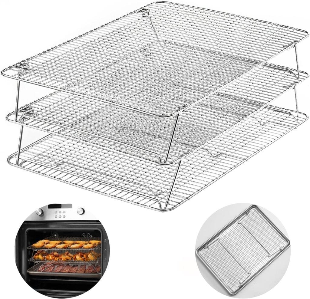 HIWARE Stainless Steel Stackable Cooling Rack for Baking, 3 Tier 12”x 16.5”,Oven Dishwasher Salf and Fit Half Sheet,Wire Cooling Racks for Cookie, Pizza, Cake HIWARE Stainless Steel Stackable Cooling Rack for Baking, 3 Tier 12”x 16.5”,Oven Dishwasher Salf and Fit Half Sheet,Wire Cooling Racks for Cookie, Pizza, Cake