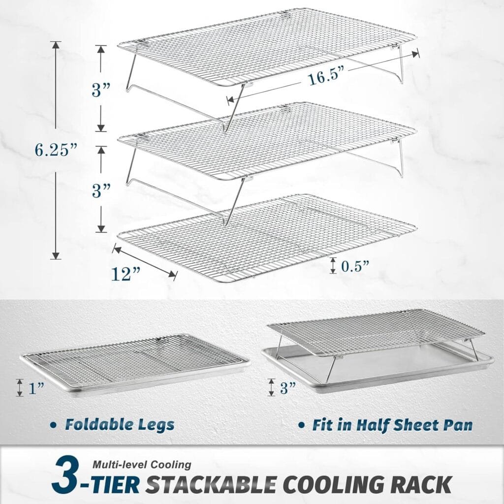 HIWARE Stainless Steel Stackable Cooling Rack for Baking, 3 Tier 12”x 16.5”,Oven Dishwasher Salf and Fit Half Sheet,Wire Cooling Racks for Cookie, Pizza, Cake HIWARE Stainless Steel Stackable Cooling Rack for Baking, 3 Tier 12”x 16.5”,Oven Dishwasher Salf and Fit Half Sheet,Wire Cooling Racks for Cookie, Pizza, Cake