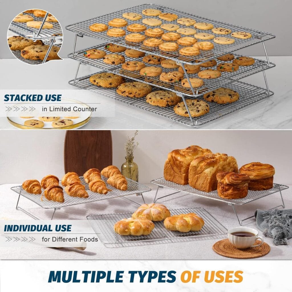 HIWARE Stainless Steel Stackable Cooling Rack for Baking, 3 Tier 12”x 16.5”,Oven Dishwasher Salf and Fit Half Sheet,Wire Cooling Racks for Cookie, Pizza, Cake HIWARE Stainless Steel Stackable Cooling Rack for Baking, 3 Tier 12”x 16.5”,Oven Dishwasher Salf and Fit Half Sheet,Wire Cooling Racks for Cookie, Pizza, Cake