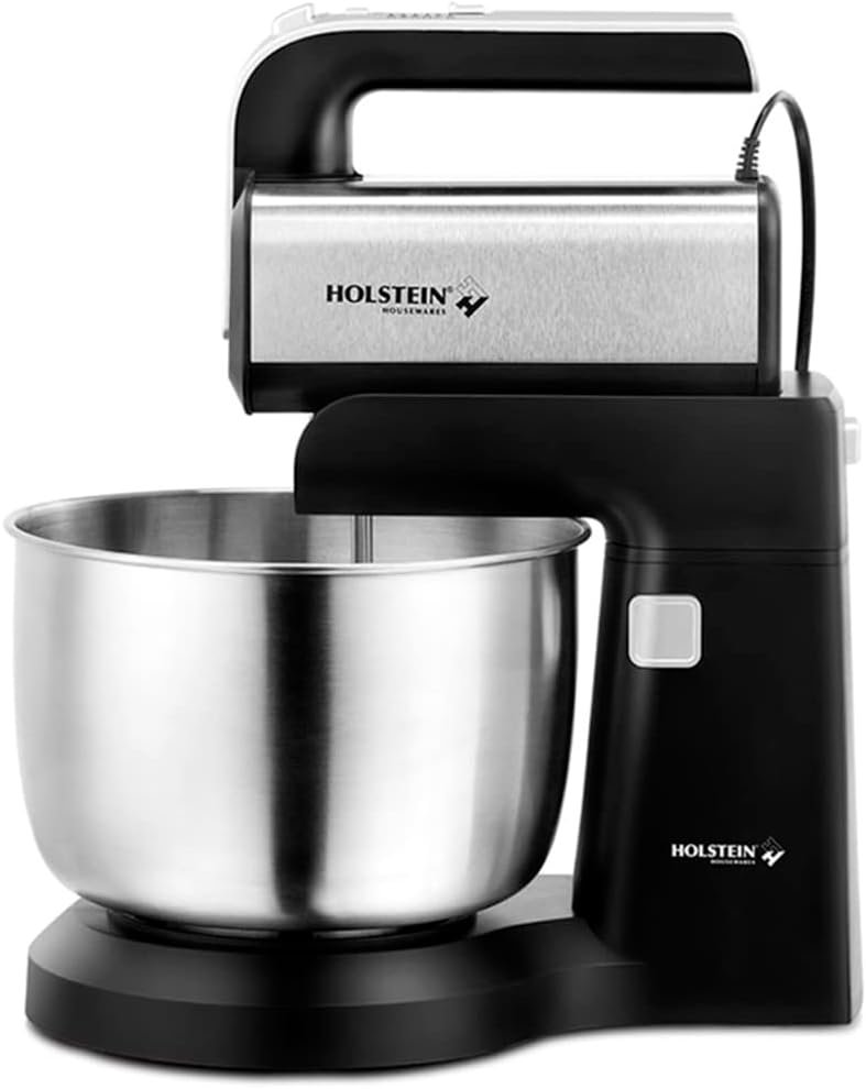 Holstein Housewares - 250W 5-Speed Hand and Stand Mixer with LED Light, Black/Stainless Steel