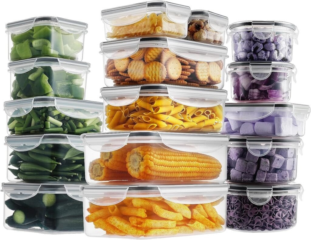 HOMBERKING 32 Pieces Food Storage Containers Set with Snap Lids (16 Lids16 Containers), Meal Prep Airtight Plastic Containers, BPA-Free Lunch Containers - Black