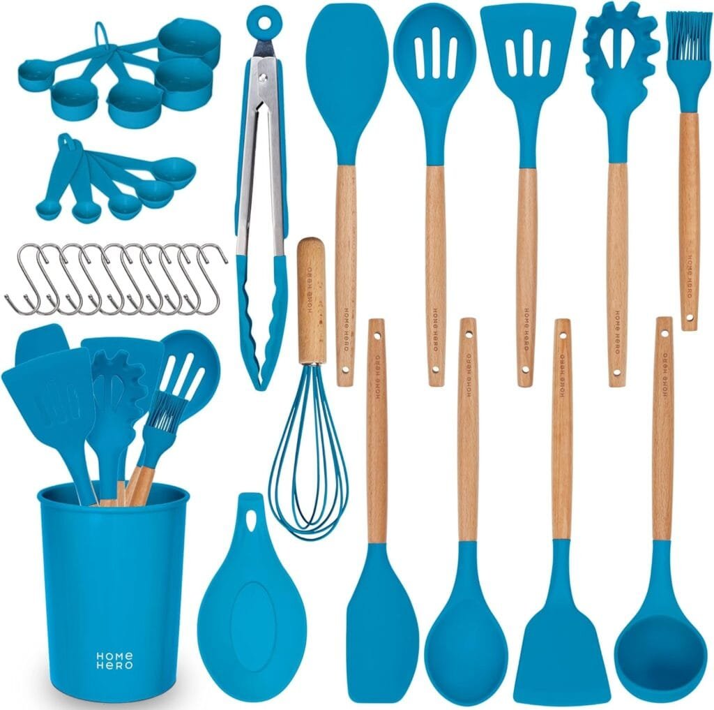 Home Hero 33 Pcs Silicone Kitchen Utensils Set - All-In-One Cooking Utensils Set Spatula Set - Non Stick Heat Resistant First Home Essentials Utensil Sets - Kitchen Gadget Set (33 Pcs Set - Blue) Home Hero 33 Pcs Silicone Kitchen Utensils Set - All-In-One Cooking Utensils Set Spatula Set - Non Stick Heat Resistant First Home Essentials Utensil Sets - Kitchen Gadget Set (33 Pcs Set - Blue)