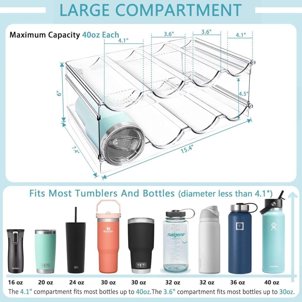 Homecor UPGRADE 4 Pack Water Bottle Organizer, Stackable Kitchen Home Pantry Organization and Storage Rack, Plastic Water Bottle Holder for Kitchen Cabinet Organizer and Storage, Tumbler Mug Cup Shelf