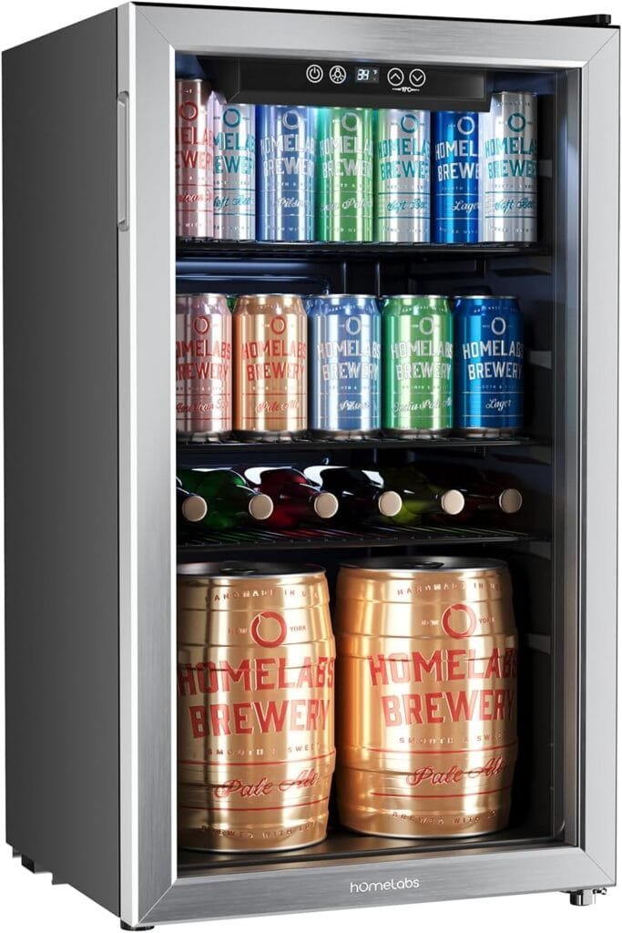 hOmeLabs Beverage Refrigerator and Cooler - 120 Can Mini Fridge with Glass Door for Soda Beer or Wine - Small Drink Dispenser Machine for Office or Bar with Adjustable Removable Shelves hOmeLabs Beverage Refrigerator and Cooler - 120 Can Mini Fridge with Glass Door for Soda Beer or Wine - Small Drink Dispenser Machine for Office or Bar with Adjustable Removable Shelves