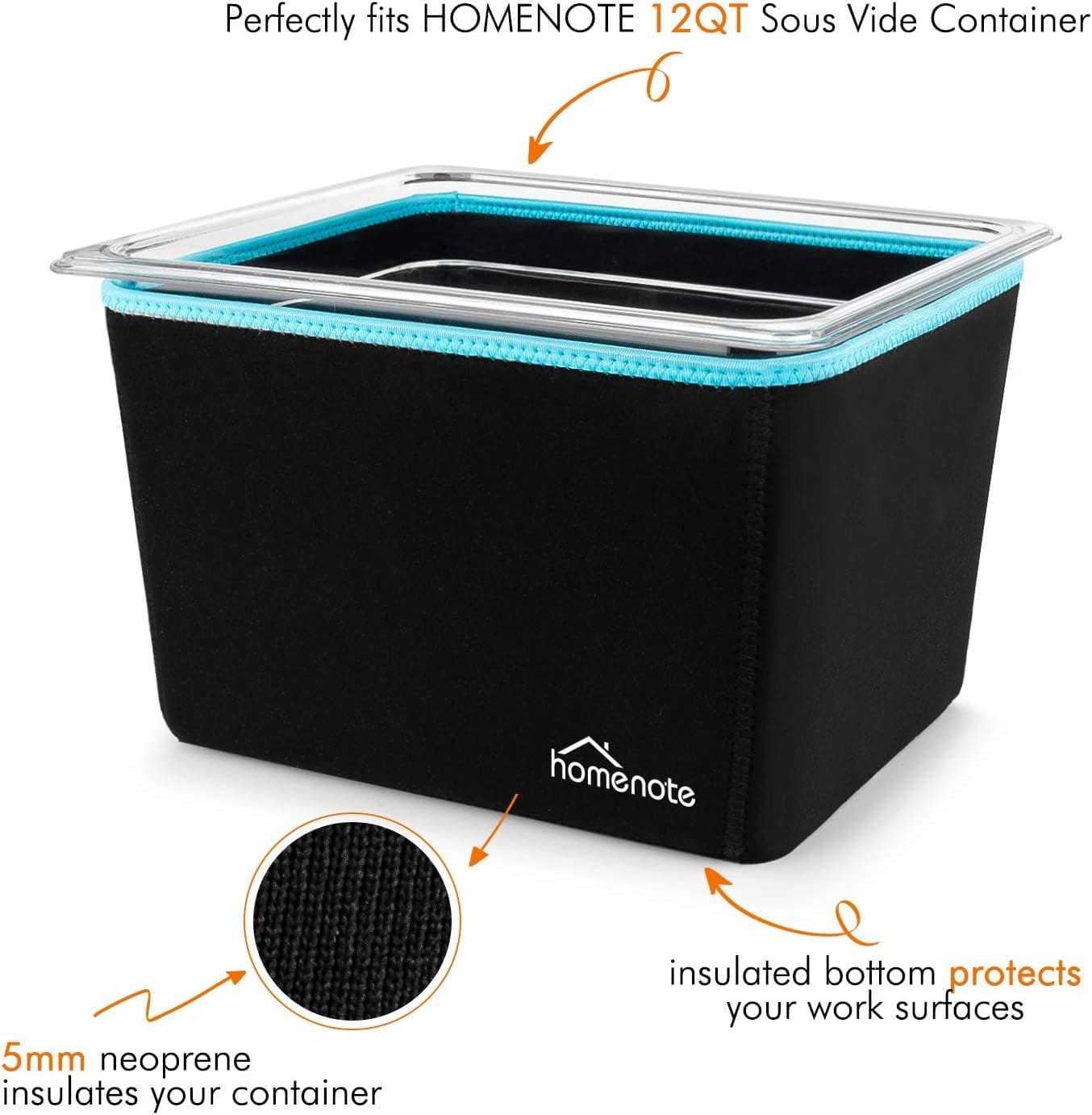 HOMENOTE Container 12 Quart with Lid  Rack and Sleeve - BPA Free Complete Sous Vide Accessories Kit with Cookbook For Anova and Most Sous Vide Cookers