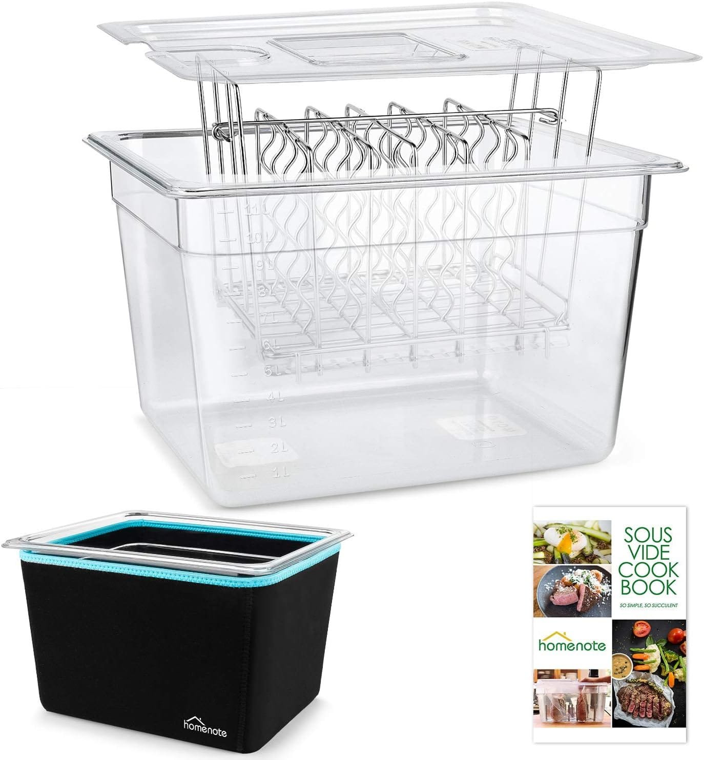 HOMENOTE Container 12 Quart with Lid  Rack and Sleeve - BPA Free Complete Sous Vide Accessories Kit with Cookbook For Anova and Most Sous Vide Cookers