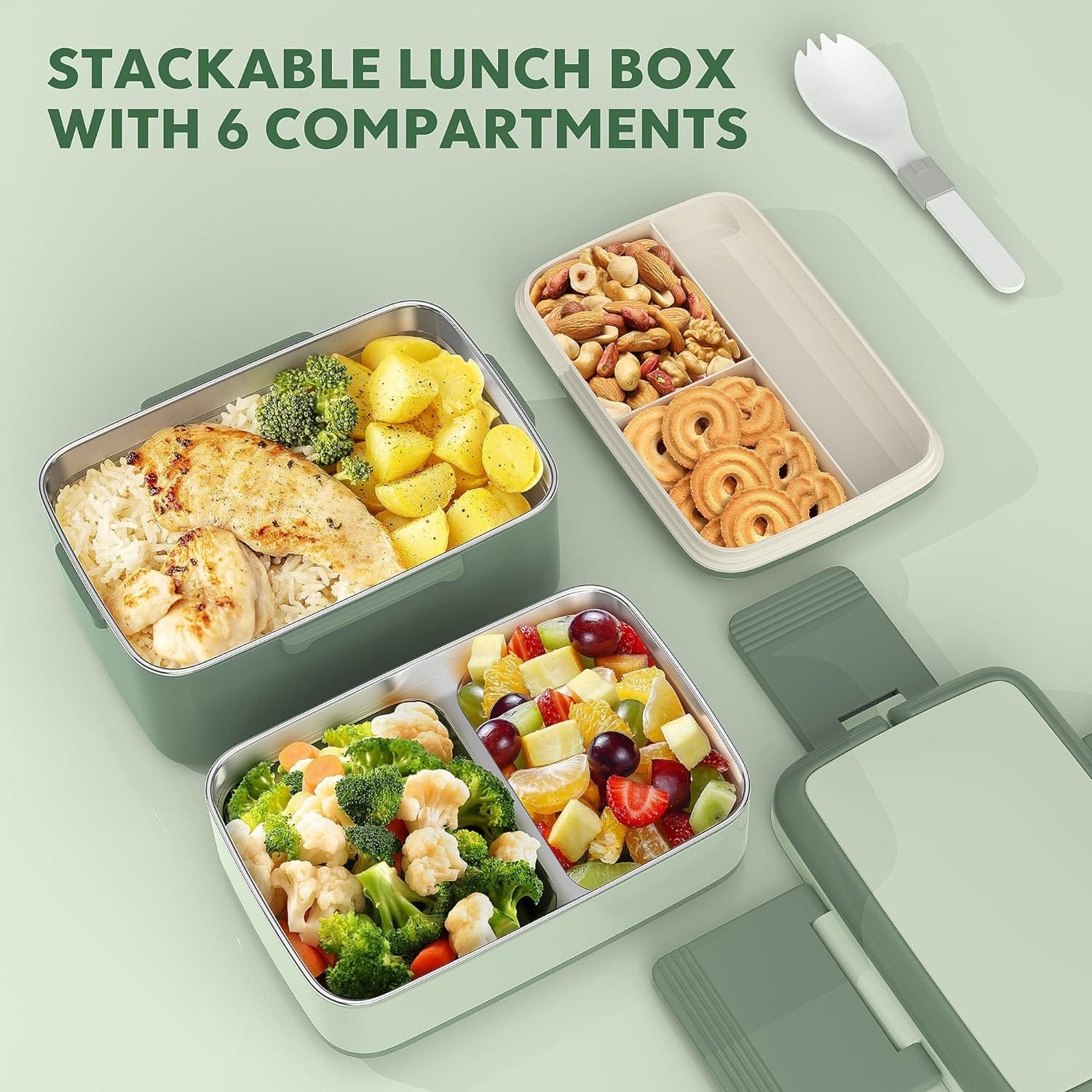 HOMETALL Stainless Steel Bento Box, Stackable lunch containers for Adults, 1500ML-6 Compartment Bento Lunch Box, BPA-Free Lunch Box Containers with Utensil for On-the-Go Balanced Eating HOMETALL Stainless Steel Bento Box, Stackable lunch containers for Adults, 1500ML-6 Compartment Bento Lunch Box, BPA-Free Lunch Box Containers with Utensil for On-the-Go Balanced Eating