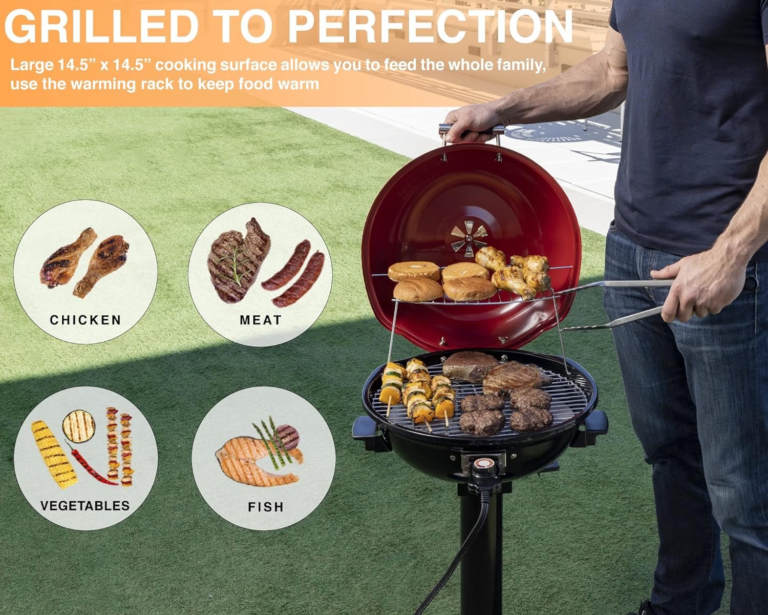 Homewell Electric BBQ Grill for Indoor Outdoor Grilling with Warming Rack - Portable Patio Grill 1600 Watts (Red) Homewell Electric BBQ Grill for Indoor Outdoor Grilling with Warming Rack - Portable Patio Grill 1600 Watts (Red)