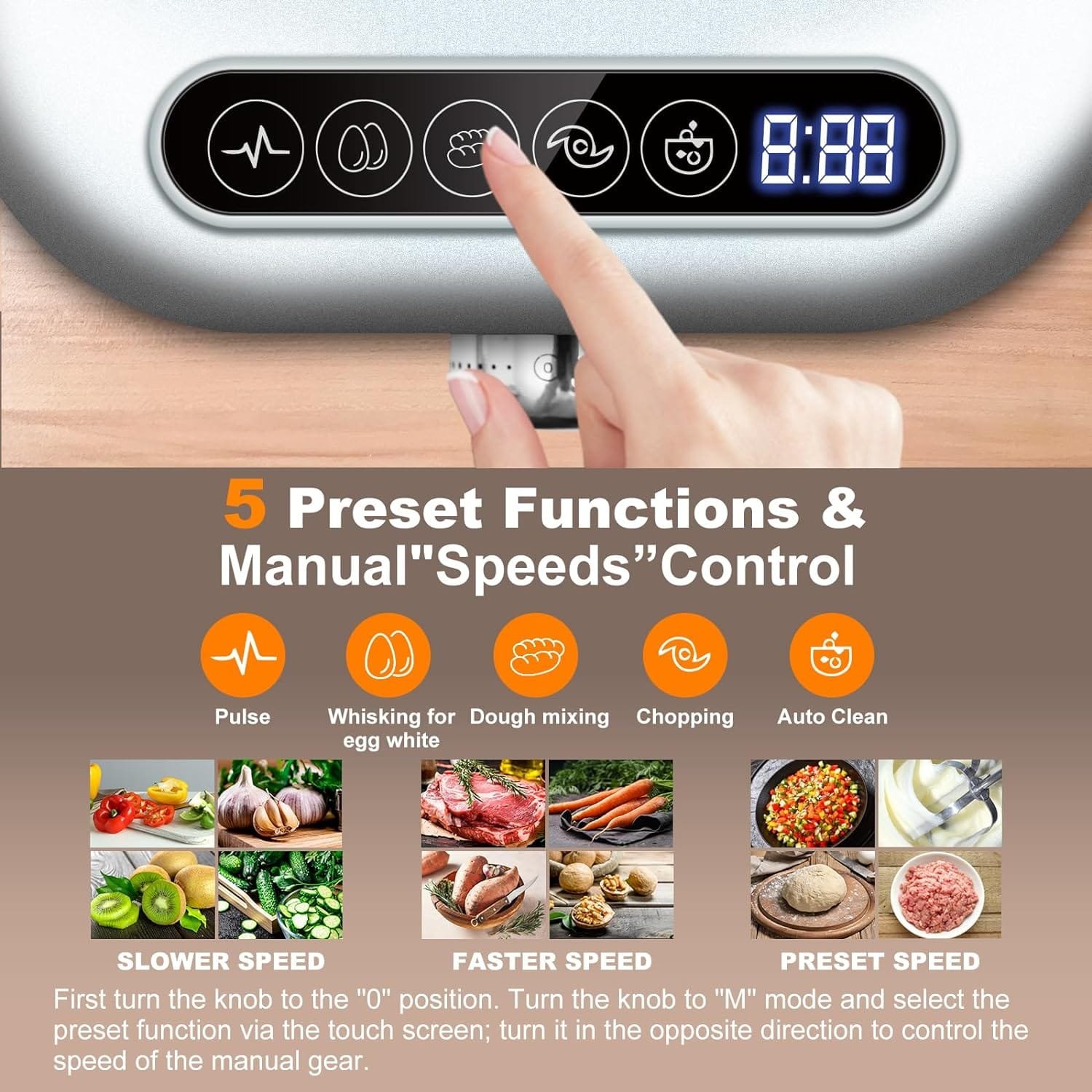 Homtone 16 Cup Food Processor, Aluminum-Diecast Food Processors, 5 Preset Modes Vegetable Chopper Electric, 6 Blades 9 Functions for Home Use, Variable Speed, 650W, Sliver