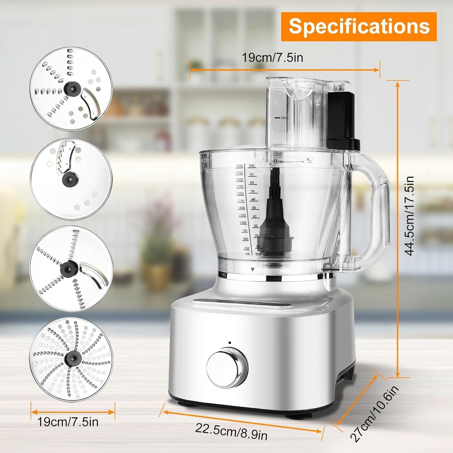 Homtone 16 Cup Food Processor, Aluminum-Diecast Food Processors, 5 Preset Modes Vegetable Chopper Electric, 6 Blades 9 Functions for Home Use, Variable Speed, 650W, Sliver
