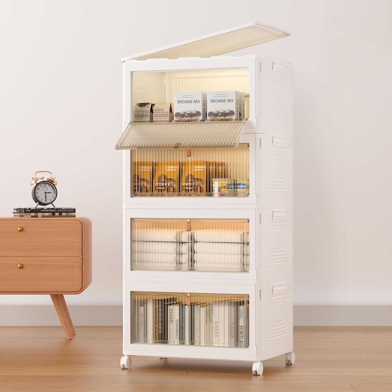 HoneySky Plastic Storage Bins Organizer, 15.35×11.00“×32.87”, White Plus Light Brown HoneySky Plastic Storage Bins Organizer, 15.35×11.00“×32.87”, White Plus Light Brown