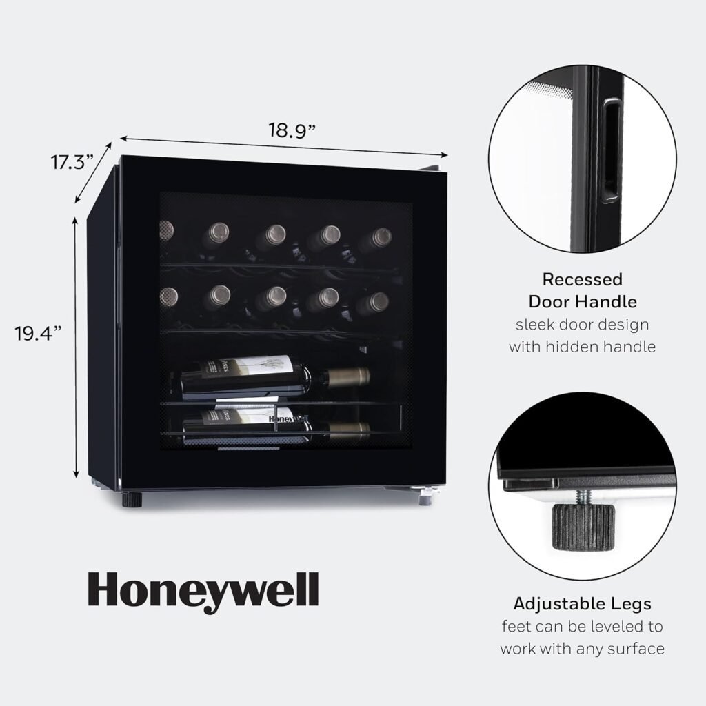 Honeywell 24 Bottle Compressor Wine Cooler Refrigerator, Compact Wine Cellar For Red, White, Champagne or Sparkling Wine, Digital Temperature Control, Glass Door