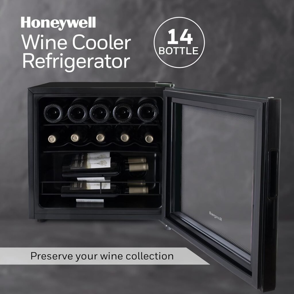 Honeywell 24 Bottle Compressor Wine Cooler Refrigerator, Compact Wine Cellar For Red, White, Champagne or Sparkling Wine, Digital Temperature Control, Glass Door