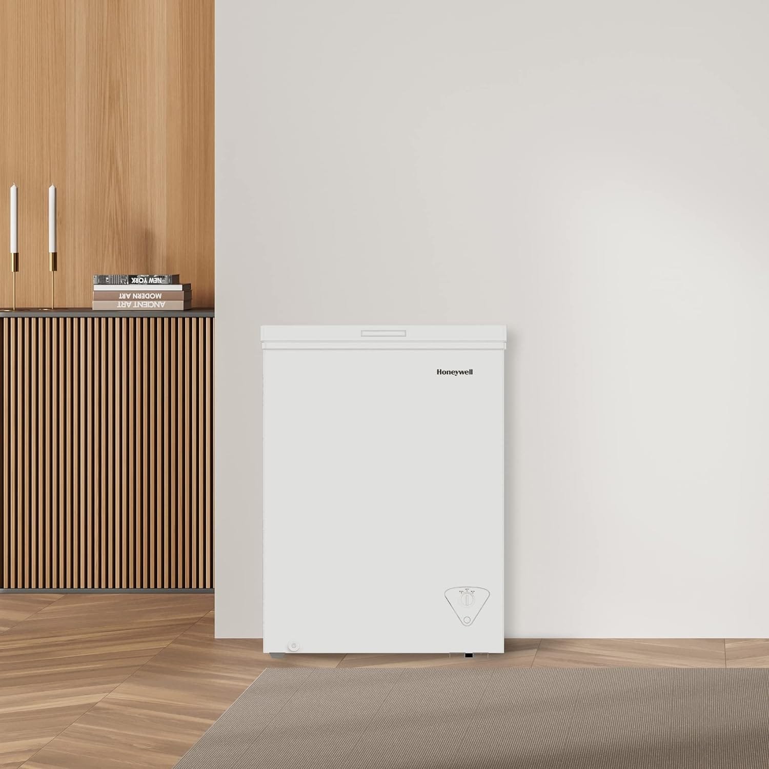 Honeywell 3.5 Cubic Feet Chest Freezer with Removable Storage Basket, Adjustable Temperature Control, Energy Saving, for Garage, Office, Dorm, or Apartment, white