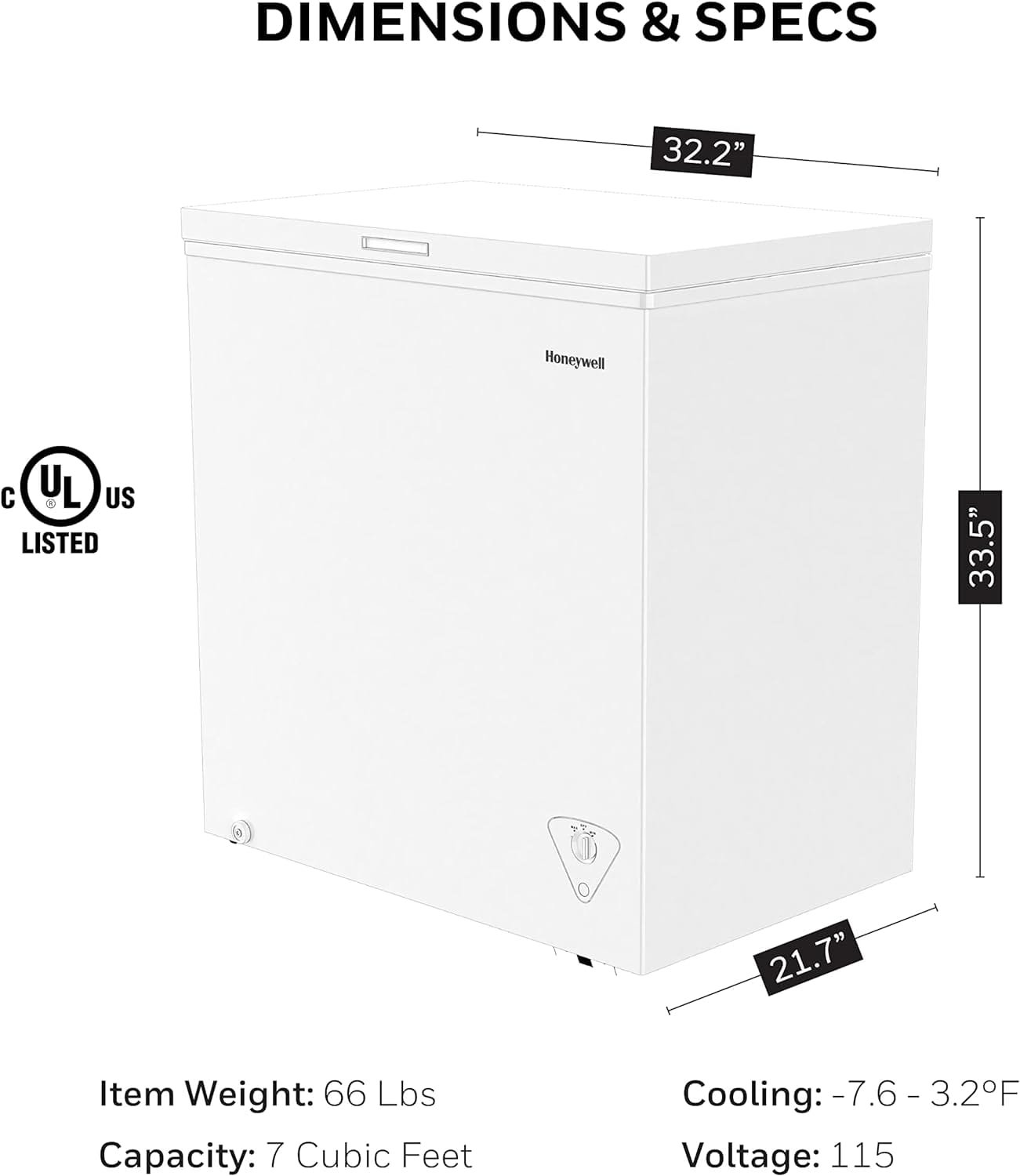Honeywell 3.5 Cubic Feet Chest Freezer with Removable Storage Basket, Adjustable Temperature Control, Energy Saving, for Garage, Office, Dorm, or Apartment, white