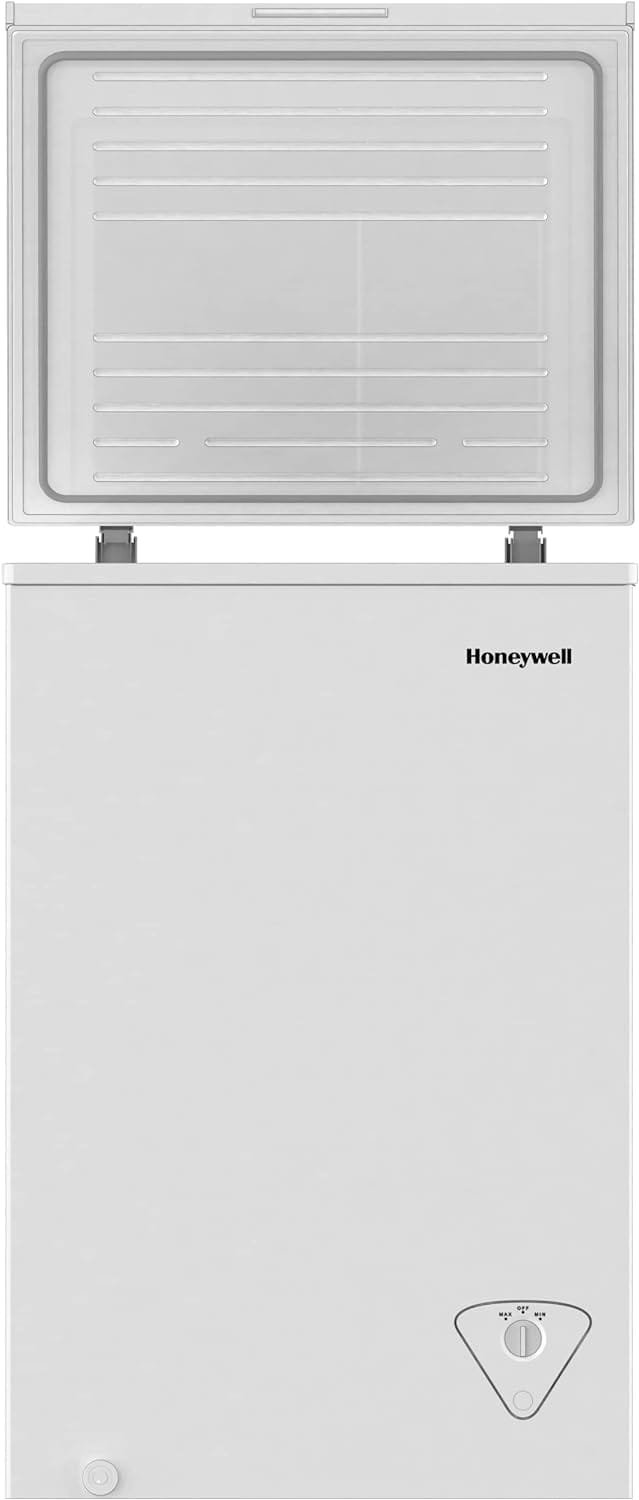 Honeywell 3.5 Cubic Feet Chest Freezer with Removable Storage Basket, Adjustable Temperature Control, Energy Saving, for Garage, Office, Dorm, or Apartment, white