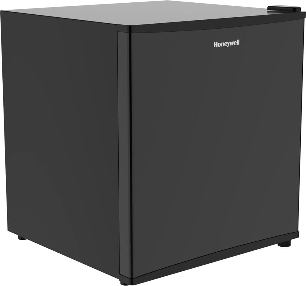 Honeywell Compact Refrigerator 1.6 Cu Ft Mini Fridge with Freezer, Single Door, Low noise, for Bedroom, Office, Dorm with Adjustable Temperature Settings, Black Honeywell Compact Refrigerator 1.6 Cu Ft Mini Fridge with Freezer, Single Door, Low noise, for Bedroom, Office, Dorm with Adjustable Temperature Settings, Black