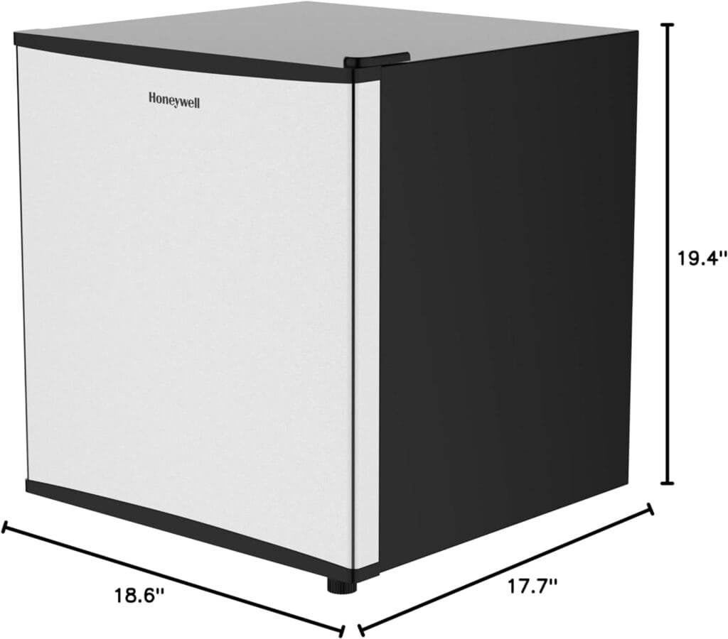 Honeywell Compact Refrigerator 1.6 Cu Ft Mini Fridge with Freezer, Single Door, Low noise, for Bedroom, Office, Dorm with Adjustable Temperature Settings, Black Honeywell Compact Refrigerator 1.6 Cu Ft Mini Fridge with Freezer, Single Door, Low noise, for Bedroom, Office, Dorm with Adjustable Temperature Settings, Black