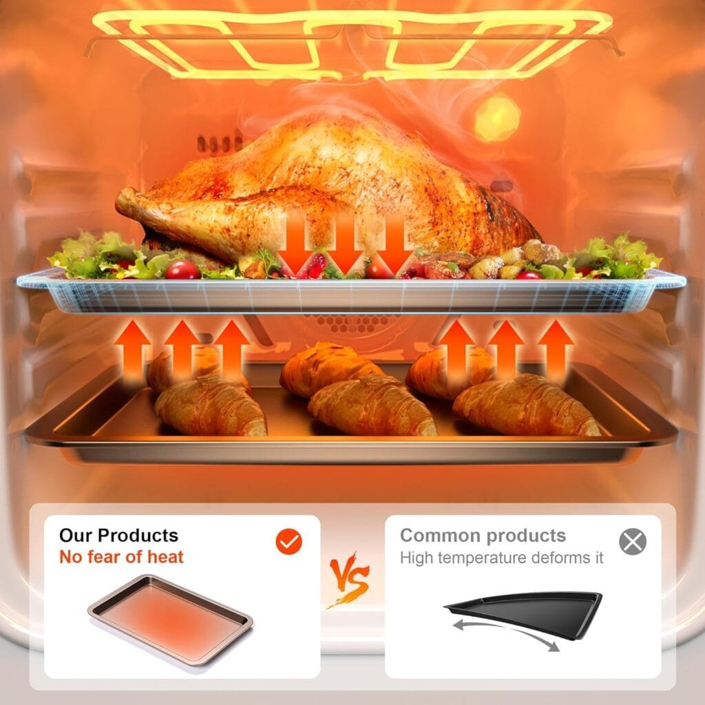 HONGBAKE Baking Sheet Pan Set, Cookie Sheet for Oven, Nonstick Bakeware Sets with Wider Grips, 3 Pack Half/Jelly Roll/Quarter Baking Tray, Premium, Dishwasher Safe - Dark Grey